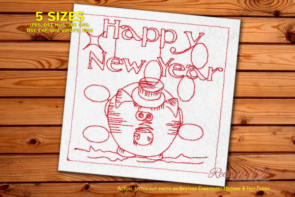 Lucky Pig New Year Redwork Design Review