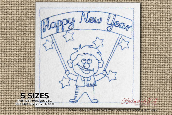 Man with New Year Signage Redwork: A Festive Addition