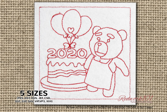 Review: Teddy Baking New Year Cake Redwork