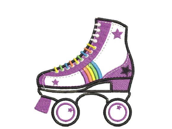 Vintage Roller-Skater Aplique: A Charming Embroidery Design